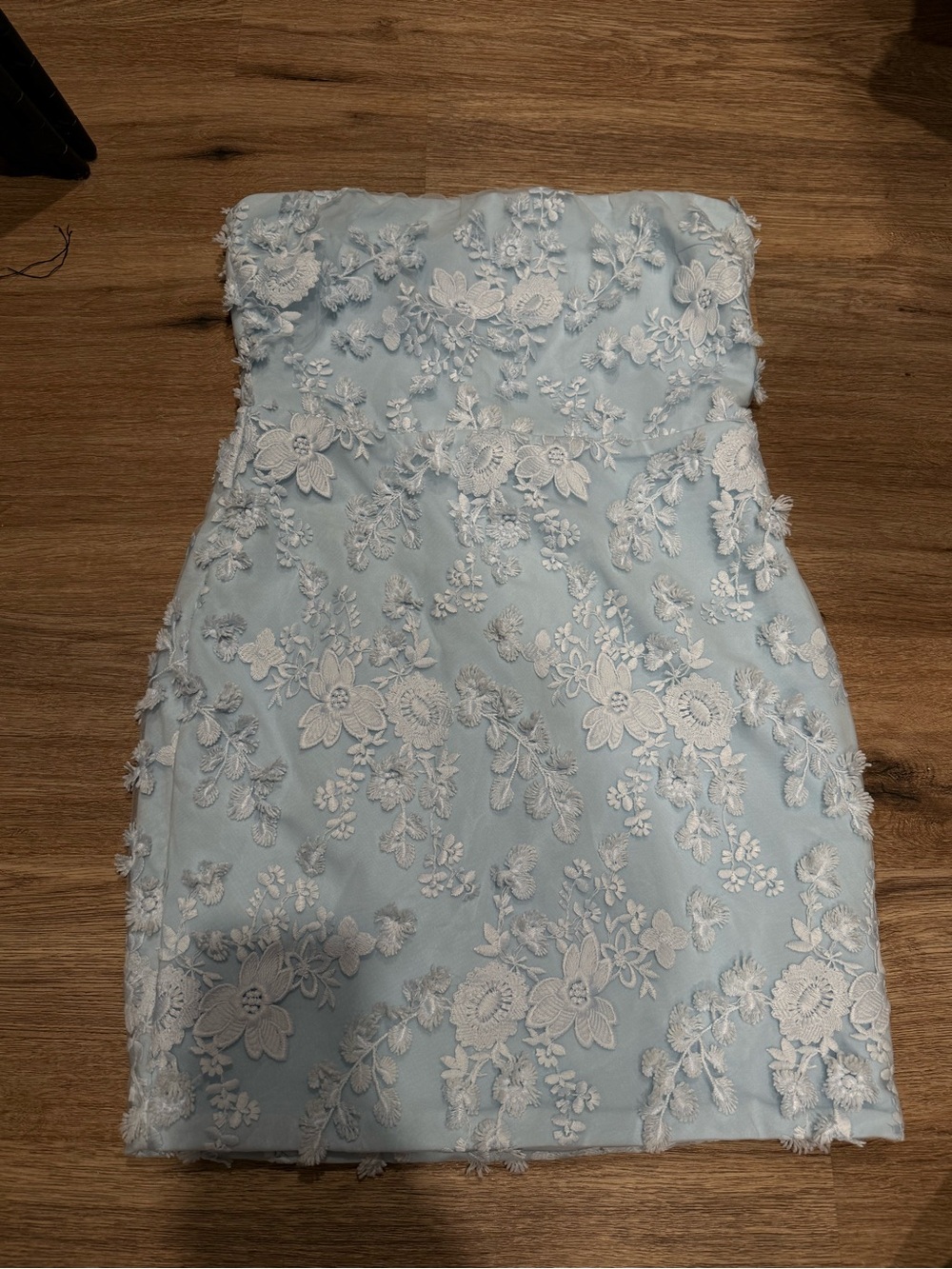 Altar'd State Light Blue Strapless Lace Floral Formal Dress